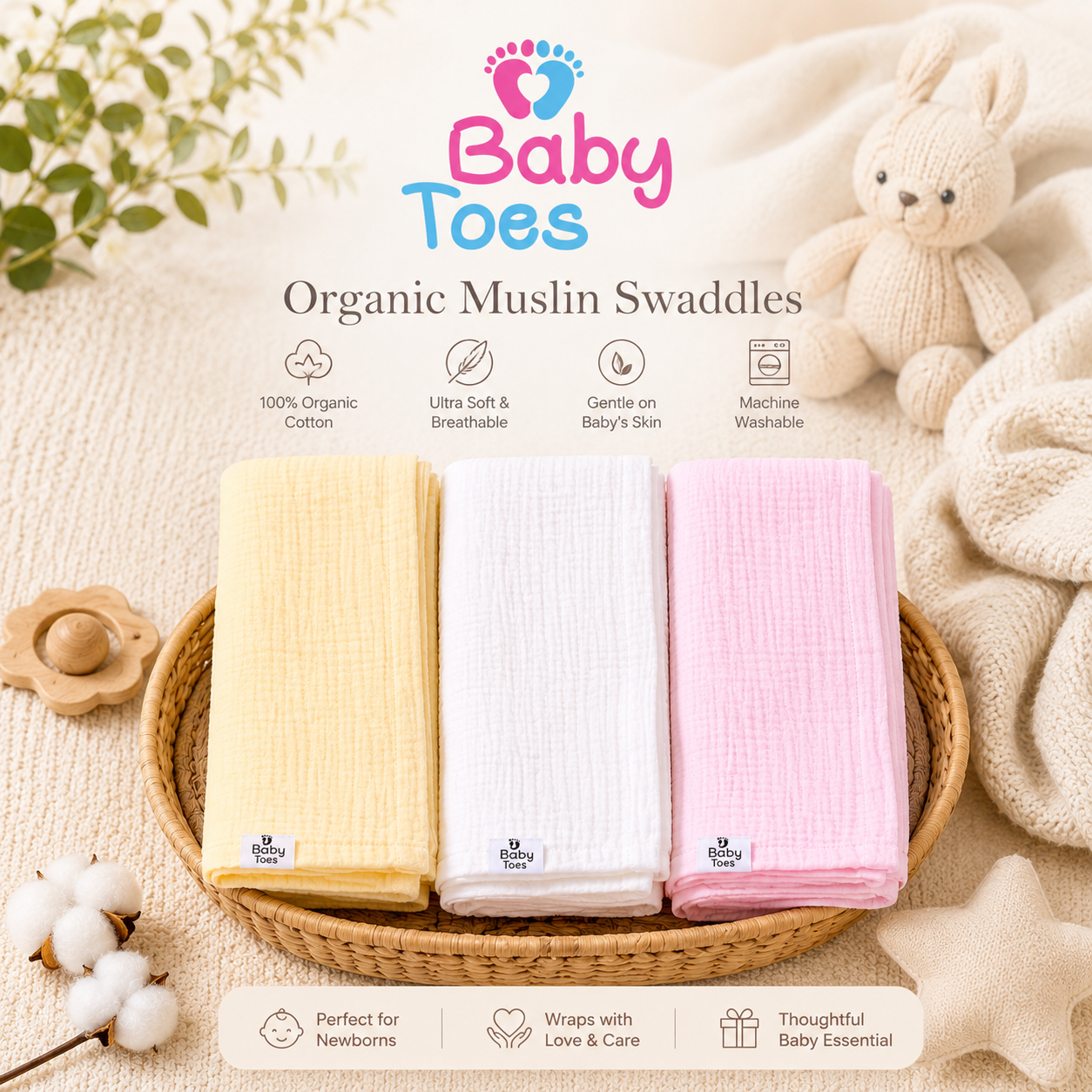 Crinkled Muslin Swaddle 110x110 CM
