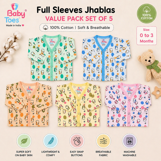Full sleeves Jhablas / Shirts 0 to 3 Months Set of 5
