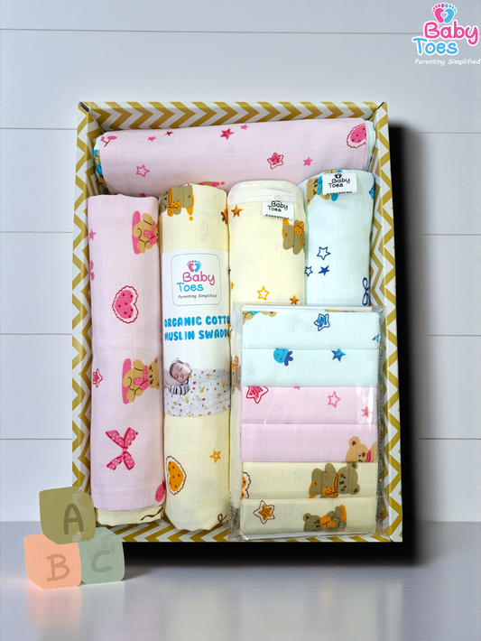 Organic Cotton Muslin Hospital Essentials/ Gift Hamper. 15 Pc