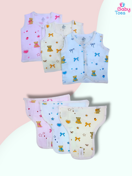 Muslin Front Open Jhablas & Nappies 3 Sets.