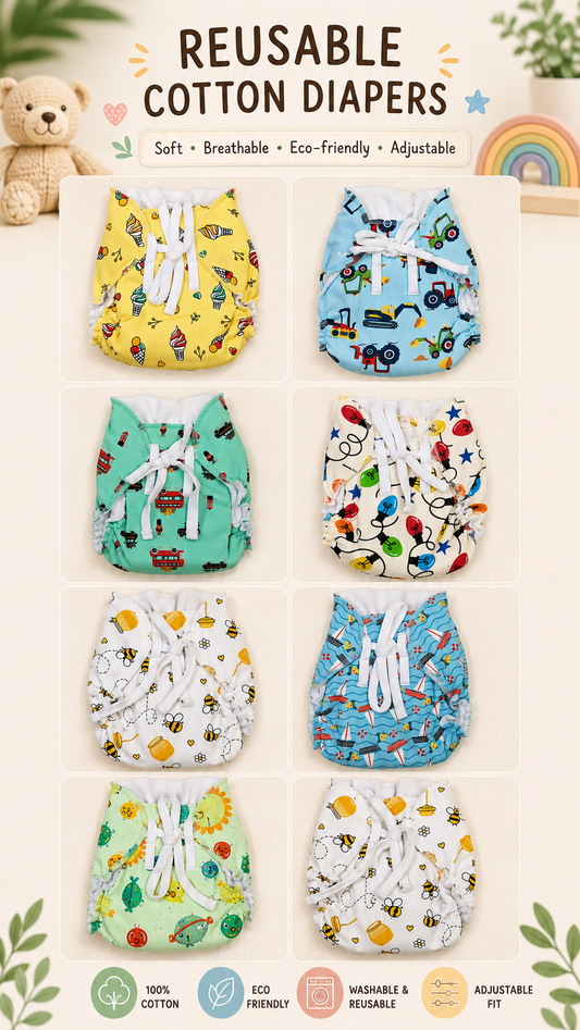 Baby Cloth Diaper Soft Cotton Dry Feel Langot Adjustable upto 0 to 6 Months with