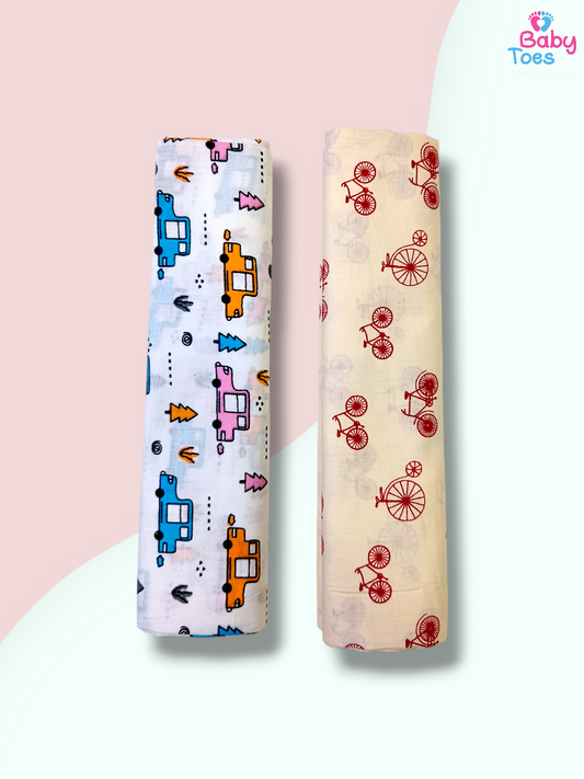 Cotton Mulmul Swaddle 100% Organic Cotton  Pack of 2 (Prints May Change)
