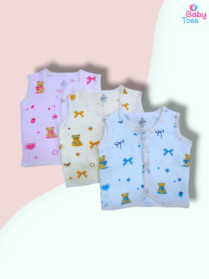 Muslin Sleeveless Jhablas set of 3 age - 0 to 3 months